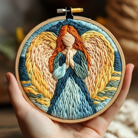 Punch Needle kits Abstract Praying Angel White Wing Easy for Beginners DIY Punch Needle Yarn Starter Embroidery Set for Craft lovers with Printed Pattern and Hoop for Home Decor 20x20cm(5)