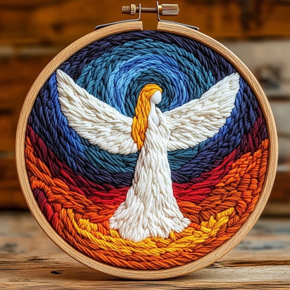 Punch Needle kits Abstract Praying Angel White Wing Easy for Beginners DIY Punch Needle Yarn Starter Embroidery Set for Craft lovers with Printed Pattern and Hoop for Home Decor 20x20cm(1)