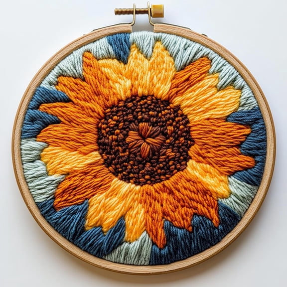 Punch Needle kits Abstract Sunflower Flower Easy for Beginners DIY Punch Needle Yarn Starter Embroidery Set for Craft lovers with Printed Pattern and Hoop for Home Decor 20x20cm(1)