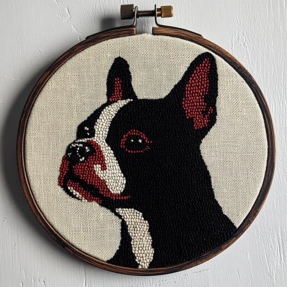 Punch Needle kits Boston Terrier Dog Silhouette Easy for Beginners DIY Punch Needle Yarn Starter Embroidery Set for Craft lovers with Printed Pattern and Hoop for Home Decor 20x20cm(5)