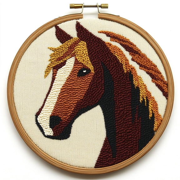 Punch Needle kits Brown Horse Silhouette Easy for Beginners DIY Punch Needle Yarn Starter Embroidery Set for Craft lovers with Printed Pattern and Hoop for Home Decor 20x20cm(9)