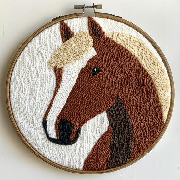 Punch Needle kits Brown Horse Silhouette Easy for Beginners DIY Punch Needle Yarn Starter Embroidery Set for Craft lovers with Printed Pattern and Hoop for Home Decor 20x20cm(7)
