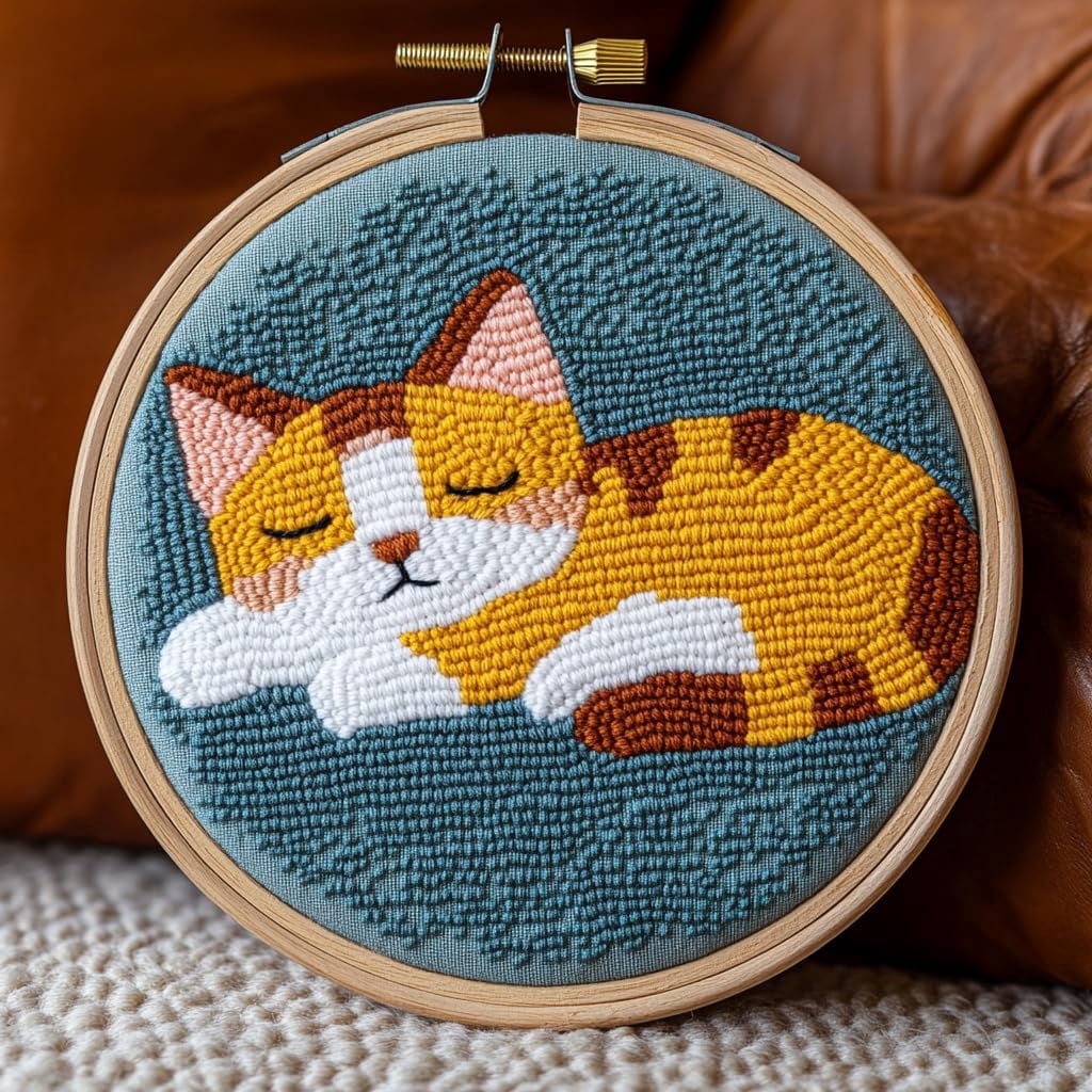 Punch Needle kits Cartoon Baby Cat Sleeping on Sofa Easy for Beginners ...