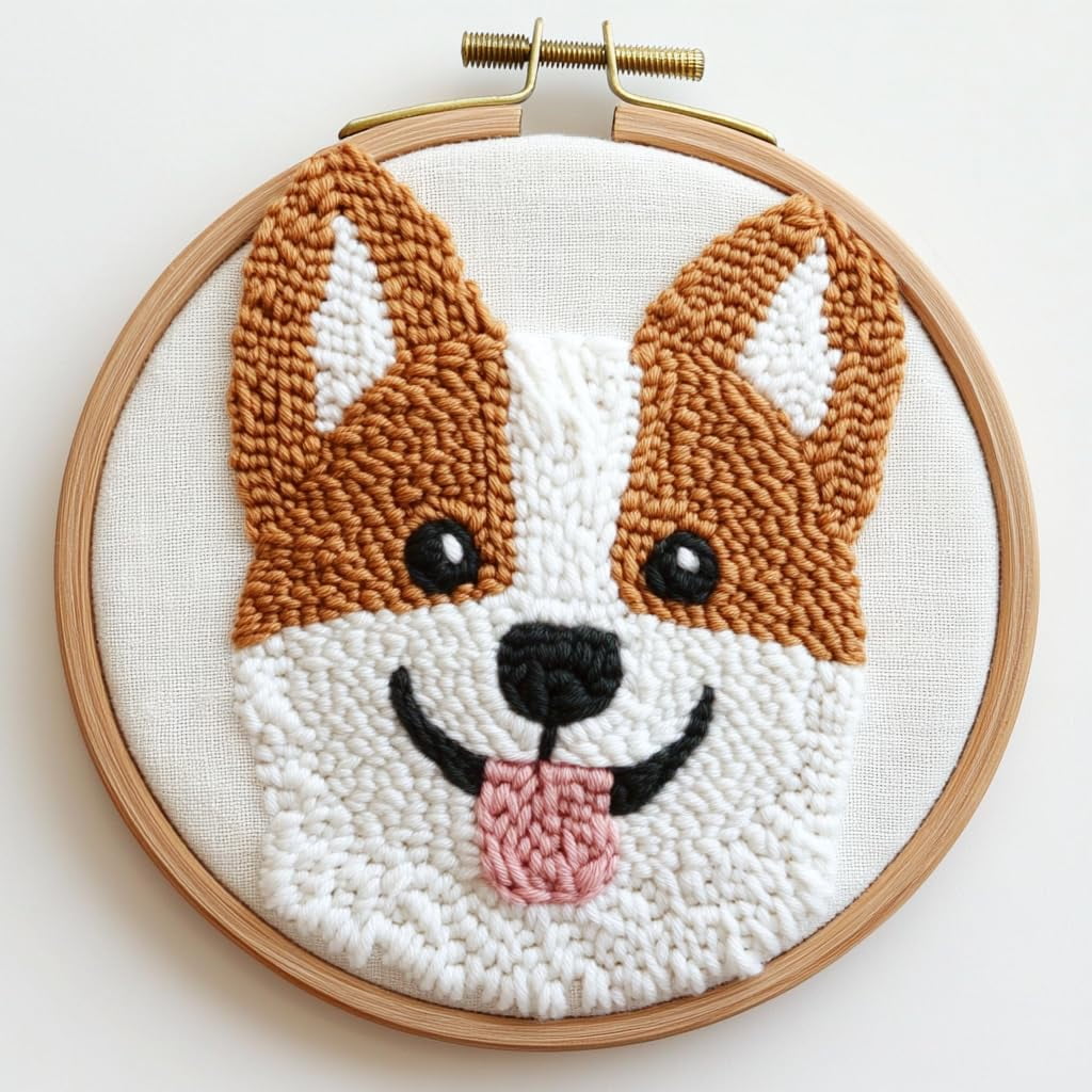 Punch Needle kits Cartoon Baby Corgi Dog Smile Easy for Beginners DIY ...