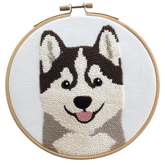Punch Needle kits Cartoon Baby Husky Dog Easy for Beginners DIY Punch Needle Yarn Starter Embroidery Set for Craft lovers with Printed Pattern and Hoop for Home Decor 20x20cm(23)