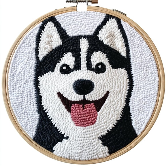 Punch Needle kits Cartoon Baby Husky Dog Easy for Beginners DIY Punch Needle Yarn Starter Embroidery Set for Craft lovers with Printed Pattern and Hoop for Home Decor 20x20cm(24)