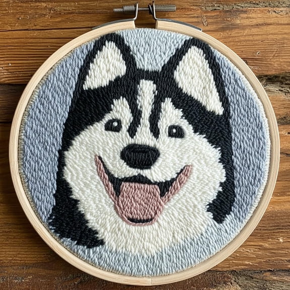 Punch Needle kits Cartoon Baby Husky Dog Runnning Easy for Beginners DIY Punch Needle Yarn Starter Embroidery Set for Craft lovers with Printed Pattern and Hoop for Home Decor 20x20cm(3)