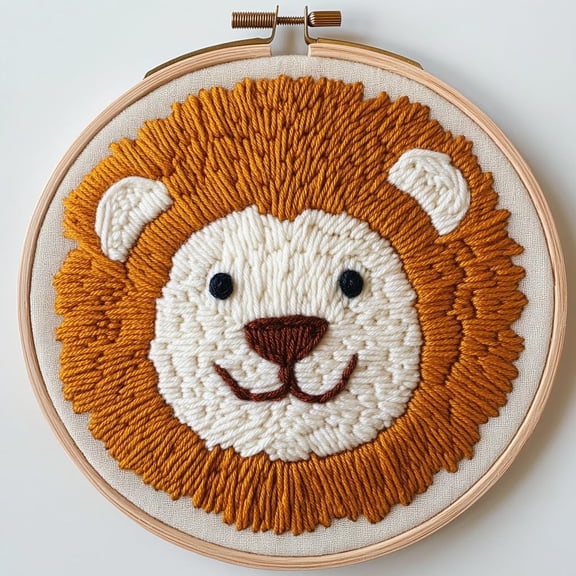 Punch Needle kits Cartoon Baby Lion Face Easy for Beginners DIY Punch Needle Yarn Starter Embroidery Set for Craft lovers with Printed Pattern and Hoop for Home Decor 20x20cm(2)
