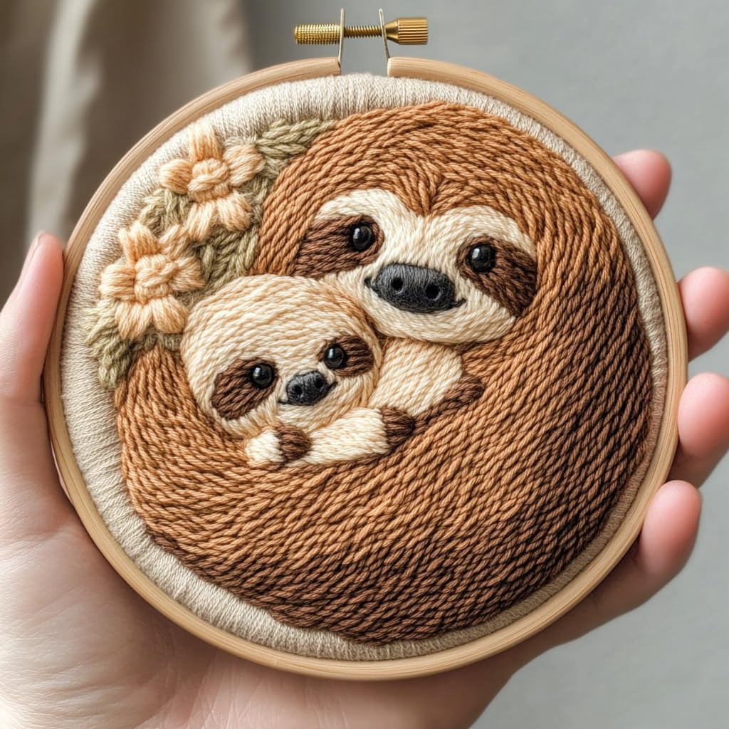 Punch Needle kits Cute Cartoon Baby Sloth in Moms Arm Easy for ...