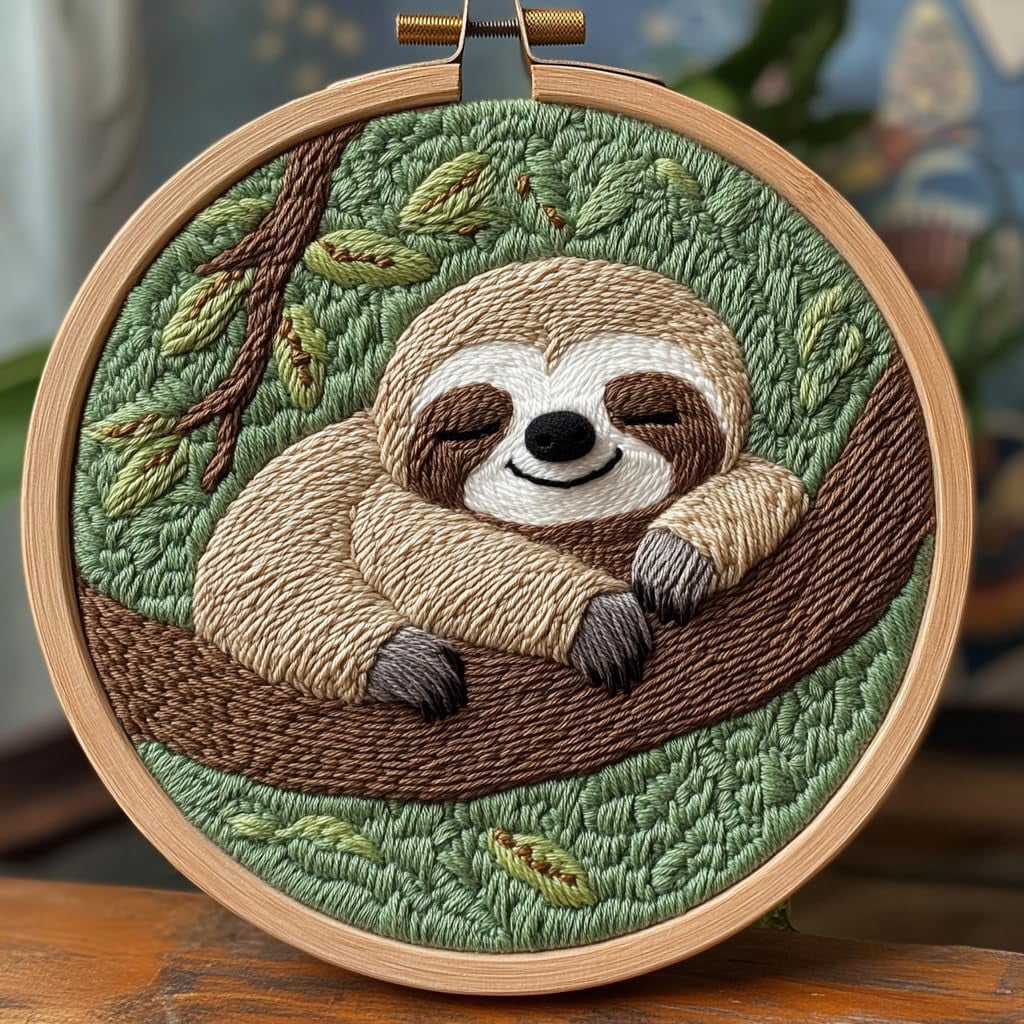 Punch Needle kits A Cute Cartoon Baby Sloth Sleep on Tree Easy for ...