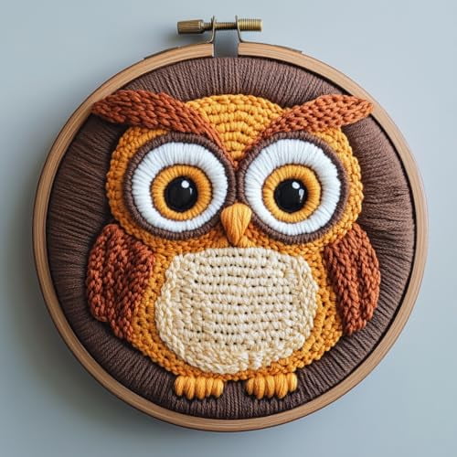 Punch Needle kits Cute Owl Easy for Beginners DIY Punch Needle Yarn Starter Embroidery Set for Craft Lovers with Printed Pattern and Hoop for Home Decor 20x20cm-1