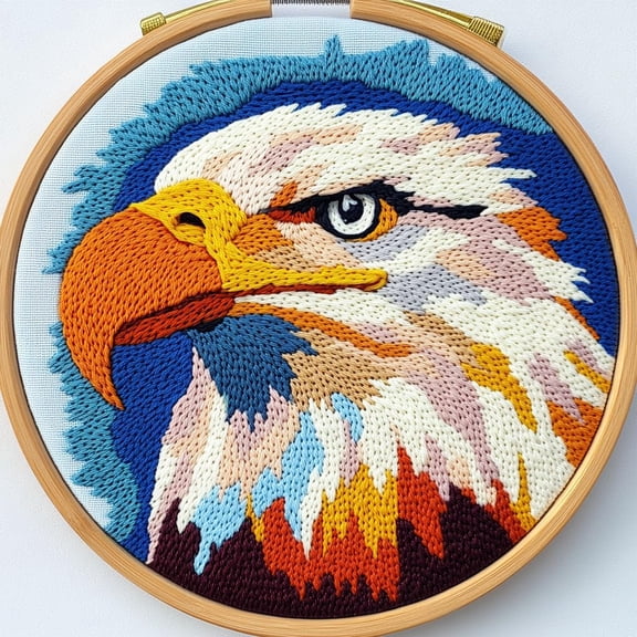 Punch Needle kits Eagle Easy for Beginners DIY Punch Needle Yarn Starter Embroidery Set for Craft lovers with Printed Pattern and Hoop for Home Decor 20x20cm