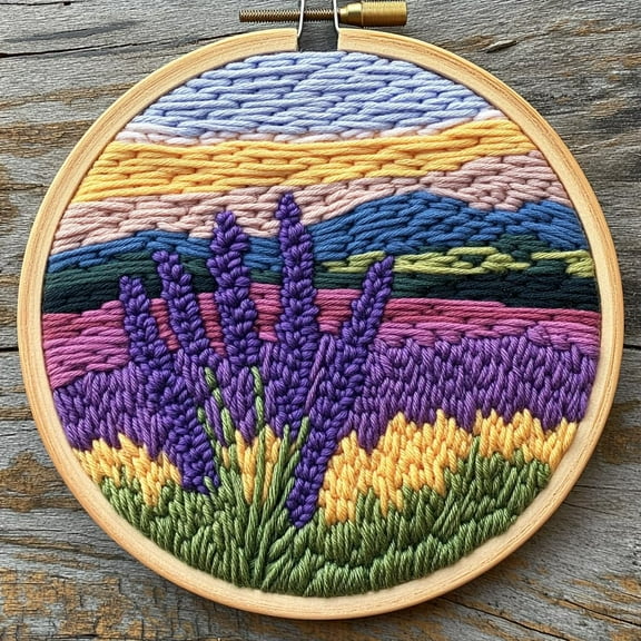 Punch Needle kits Lanvender Flower Field Easy for Beginners DIY Punch Needle Yarn Starter Embroidery Set for Craft lovers with Printed Pattern and Hoop for Home Decor 20x20cm(1)