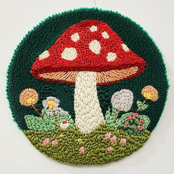 Punch Needle kits Red Mushroom Easy for Beginners DIY Punch Needle Yarn Starter Embroidery Set for Craft Lovers with Printed Pattern and Hoop for Home Decor 20x20cm(3)