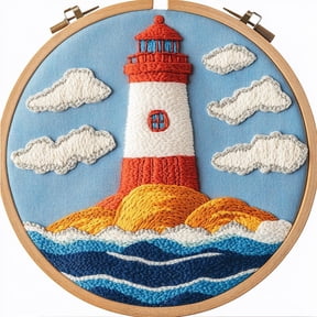Punch Needle kits Sea Lighthouse Easy for Beginners DIY Punch Needle Yarn Starter Embroidery Set for Craft Lovers with Printed Pattern and Hoop for Home Decor 20x20cm(3)