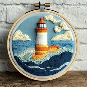 Punch Needle kits Sea Lighthouse Easy for Beginners DIY Punch Needle Yarn Starter Embroidery Set for Craft Lovers with Printed Pattern and Hoop for Home Decor 20x20cm(4)