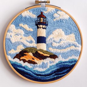 Punch Needle kits Sea Lighthouse Easy for Beginners DIY Punch Needle Yarn Starter Embroidery Set for Craft Lovers with Printed Pattern and Hoop for Home Decor 20x20cm(5)