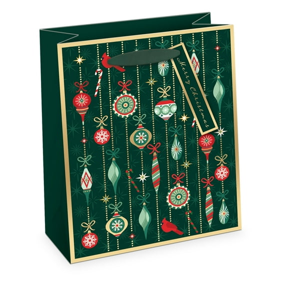 Punch Studio Vintage Ornaments, Medium Vertical Gift Bag 8"x4"x10"