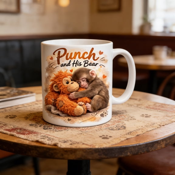 Punch The Monkey Coffee Mug, 2026 New Unique Mugs, Cute Monkey & Orangutan Design Mug Cup, 11 oz Ceramic Coffee Cup