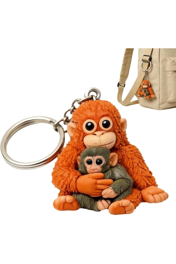Punch The Monkey Keychain, 2D Cute Monkey Holding Plush Toy Hanging Keychain for Backpack Purse Car Keys Gift