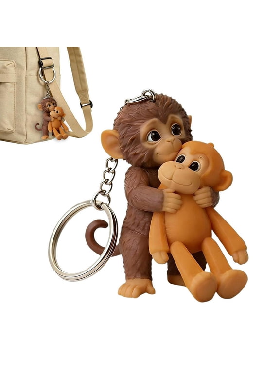 Punch The Monkey Keychain,3D Cute Monkey Holding Plush Toy Keychain,Protect Monkeys Keyring for Backpack Purse Car Keys Gift