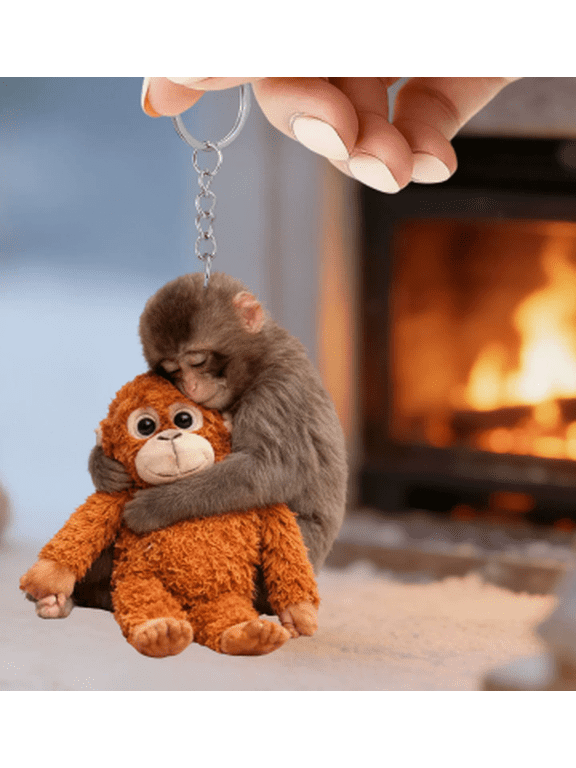 Punch The Monkey Plush Keychain Plush,3D Cute Monkey Holding Toy Hanging Keychain for Backpack Purse Car Keys Gift