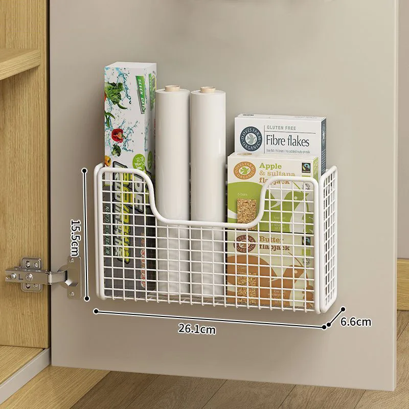 Plastics Wrapp Rack Punch-free Kitchen Cabinet Door Storage Box Iron Rack Wall-mounted ...