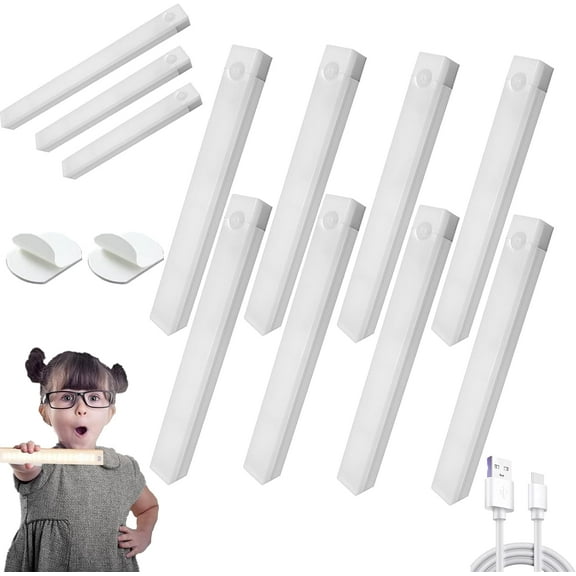 Punch-free Smart Sensor Magnetic Rechargeable LED Lights, 8Pack Motion Sensor Light Indoor, Stick-on Anywhere Wireless Closet Lights for Kitchen Cabinet, Stairs, Wardrobe