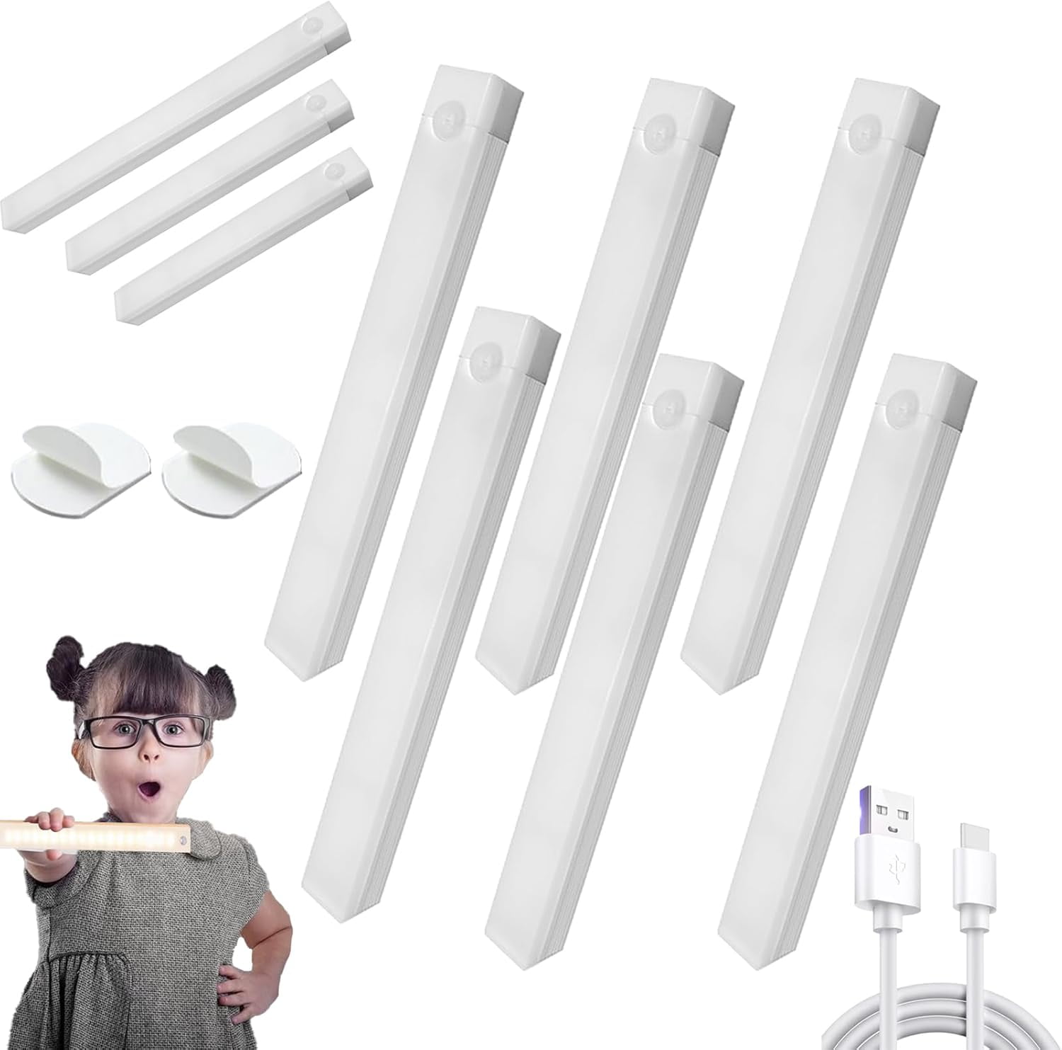 Punch-free Smart Sensor Magnetic Rechargeable LED Lights, 8Pack Motion Sensor Light Indoor, Stick-on Anywhere Wireless Closet Lights for Kitchen Cabinet, Stairs, Wardrobe