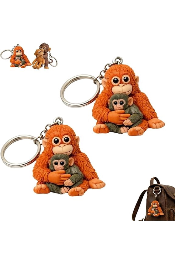 Punch the Monkey Keychain, 3D Cute Punch Monkey Holding Plush, Decoration for Backpack Purse Keys(B)Q