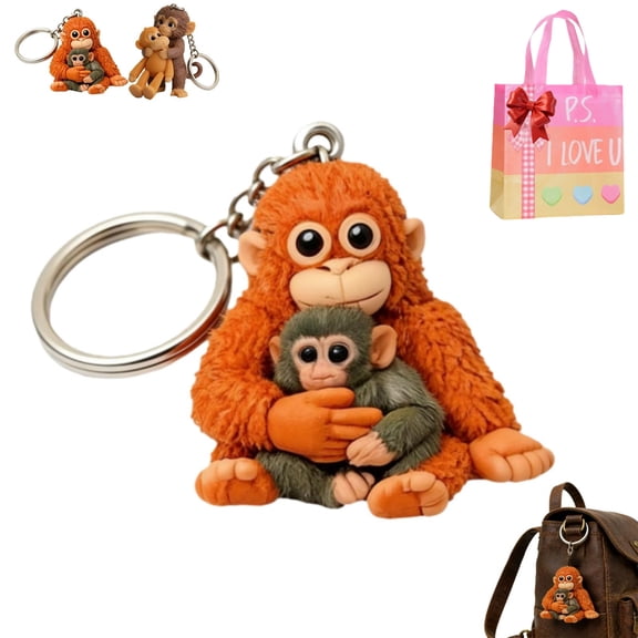 Punch the Monkey, Protect Punch the Monkey Keychain, 3D Cute Punch Monkey Holding Plush, Decoration for Backpack Purse Keys