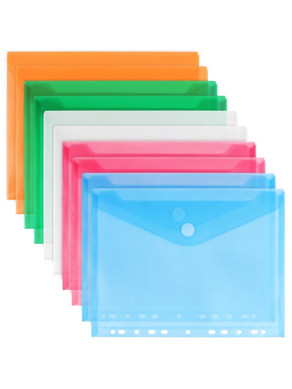 Punched Pockets A4 Plastic Folders Wallets, 10 Pack,24x31cm,Colorful