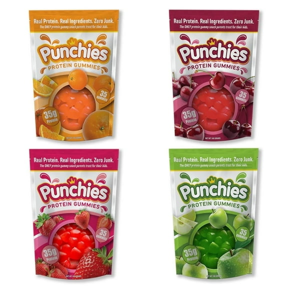 Punchies Protein Fruit Snacks for Kids | Variety | 35 Protein Gummies per Bag | 5g Protein per Serving | 8-Pack - Protein Gummy Bears