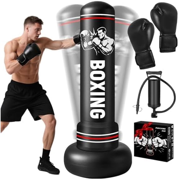 Punching Bag for Adults with Stand, 74.8'' Free Standing Heavy Boxing Bag with Gloves and Pump for Men Women Teen Boys Girls Kickboxing Beginners Home Training MMA Muay Fitness Thai