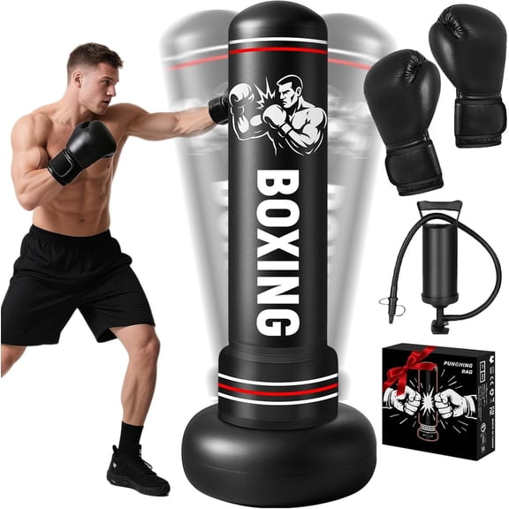 Punching Bag for Adults with Stand, 74.8'' Free Standing Heavy Boxing Bag with Gloves and Pump for Men Women Teen Boys Girls Kickboxing Beginners   MMA Muay Fitness Thai