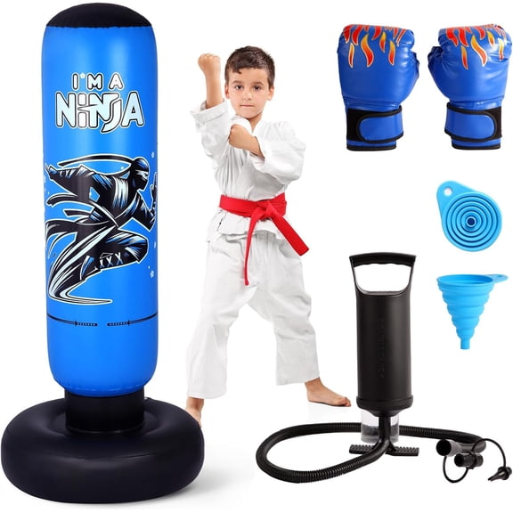Punching Bag with Boxing Gloves,66 Inch Larger 4-in-1 Inflatable Boxing Bag Set,Gifts for Boys & Girls 5-12 for Taekwondo,MMA and Practicing Karate