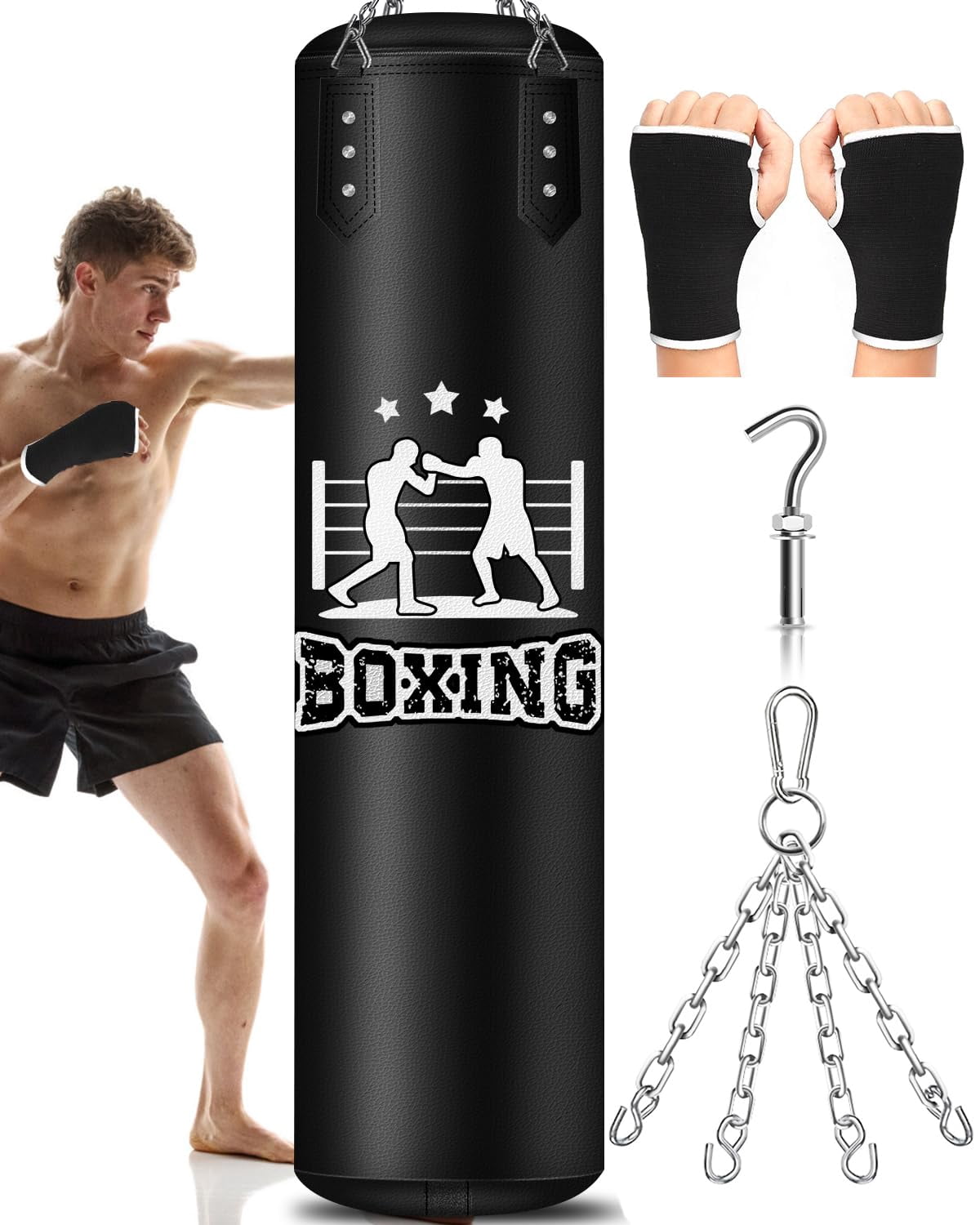 Punching Bag For Adults  4ft Pu Heavy Boxing Bags With Chain Ceiling Hook Hanging Kickboxing Muay Thai Karate Judo Home Gym Unfilled