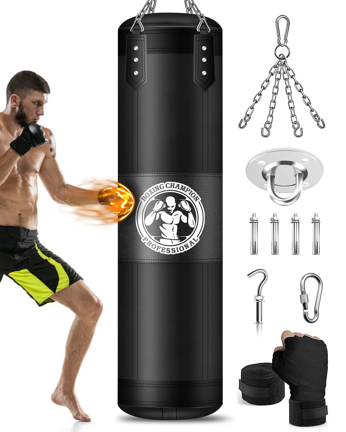 Punching Bag For Adults  4ft Pu Heavy Boxing Bags With Chain Ceiling Hook Hanging Kickboxing Muay Thai Karate Judo Home Gym Unfilled