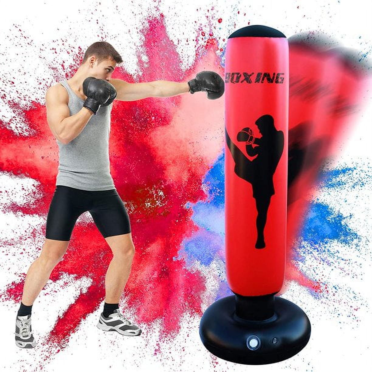  Saco de boxeo independiente con soporte – Bolsa de boxeo pesada  para adultos – 63 pulgadas hombres de pie Kickboxing bolsa inflable para  entrenamiento MMA Muay Thai Fitness : Deportes y