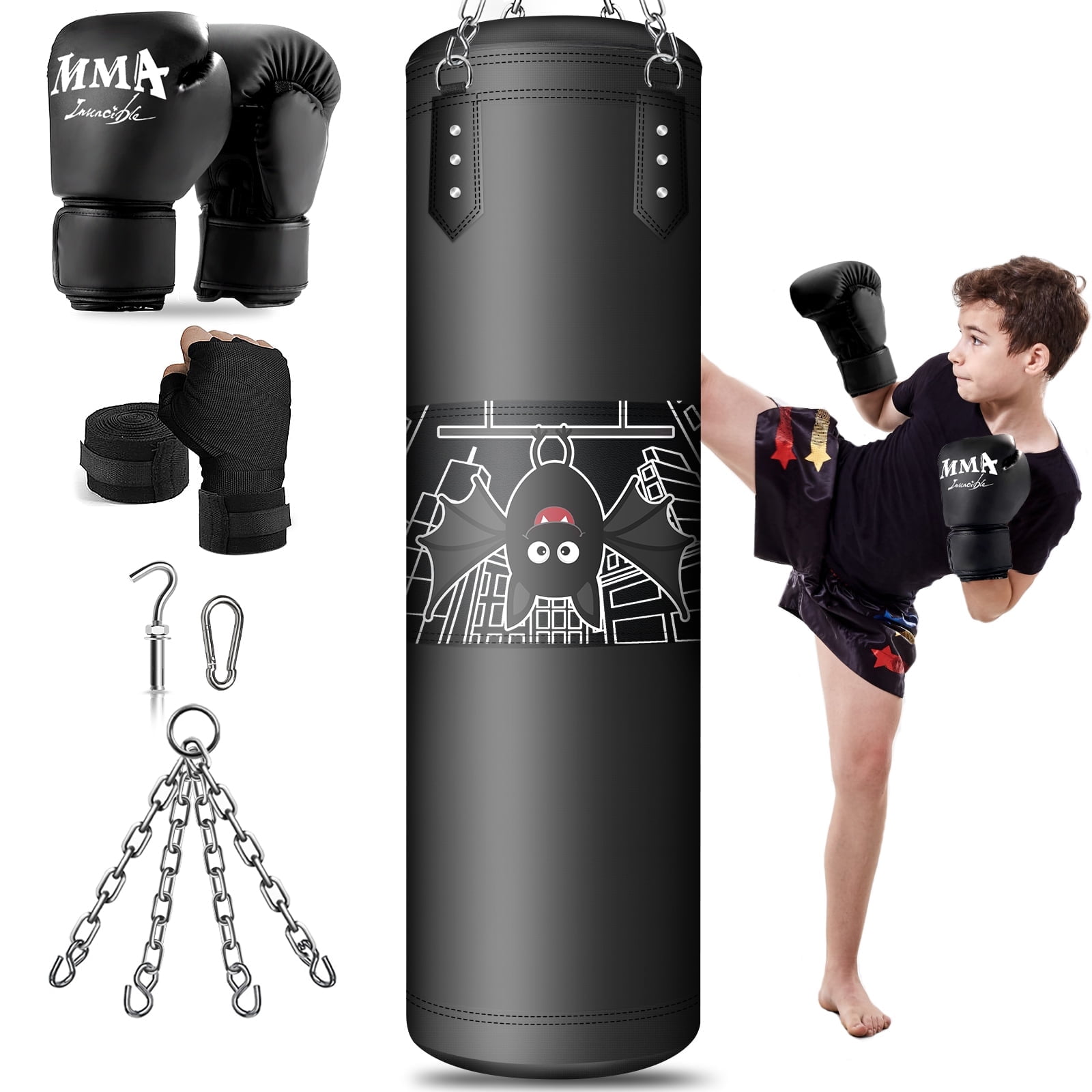 Punching Bag for Kids, 2.7FT Hanging Boxing Bag with Boxing Gloves, Kids Boxing Set Kickboxing Bag for Youth Boxing Karate Muay Thai Kick Taekwondo Training(Unfilled)