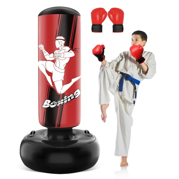 Punching Bag for Kids , 66 Inch Inflatable Freestanding Punching Bag for Teen, Boxing Bag with Boxing Gloves for Practicing MMA Karate Taekwondo and Relieve Pent Up Energy(Red)