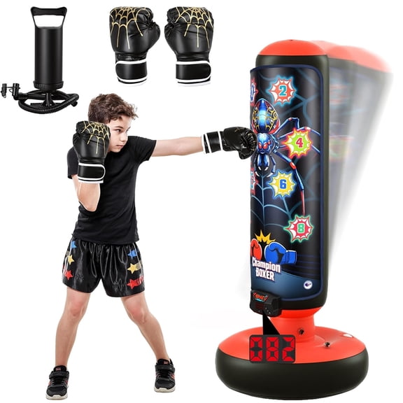 Punching Bag for Kids, Boxing bag with Light, Music, Scoring System, 4 Play Modes, Inflatable Boxing Toy with Gloves, Birthday Gifts Toys for 4-12 Years Boys and Girls