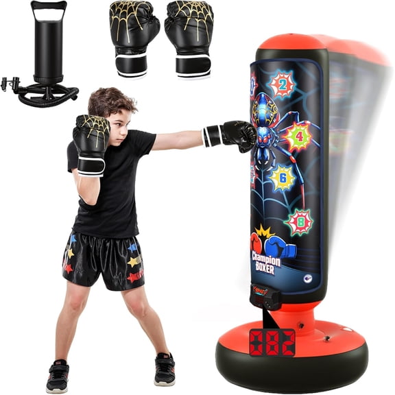 Punching Bag for Kids, Boxing bag with Light, Music, Scoring System, 4 Play Modes, Inflatable Boxing Toy with Gloves, Birthday Gifts Toys for 4-12 Years Boys and Girls