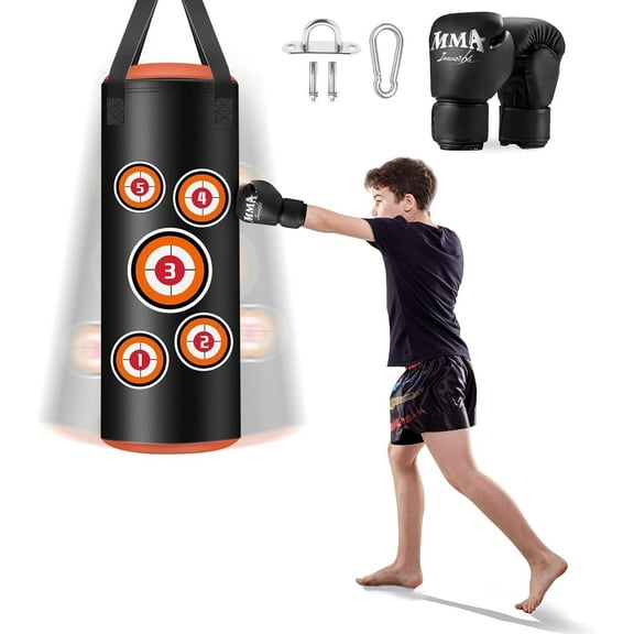 Punching Bag for Kids Boxing Set - UNFILLED with Boxing Gloves Suitable for Kids Punching Bags 3-8 years Age Youth Children Boxing MMA Kickboxing Muay Thai Karate Punching Training Bag