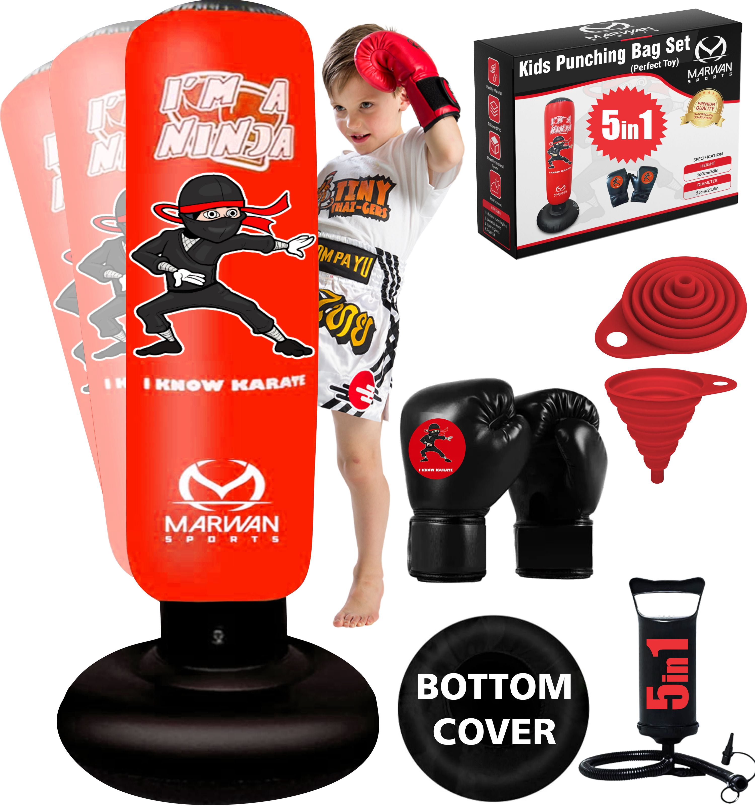 Punching Bag for Kids | Free Standing Ninja Inflatable kids Punching Bag Set incl Air Pump & Boxing Gloves | Toys for Boys & Girls | Indoor/Outdoor Kids Toys for Karate, Taekwondo