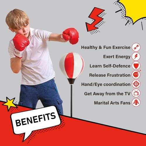 Punching Bag for Kids and Toddler Incl Boxing Gloves| 3 4 5 6 7 8+ Years Old Adjustable Kids Boxing Bag with Stand| Sports Toy for Boys| Ideal Christmas Birthday Gift for Children; New 2026