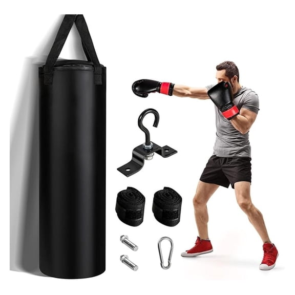 Punching Bag, Pre Filled 64lb Heavy Boxing Bag Set with 12OZ Punching Gloves & Two 95" Hand Wraps, Punching Bag for Adults Youth MMA, Karate, Home Gym Training