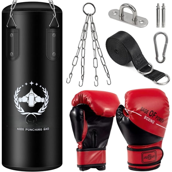 Punching Bag Set Unfilled, Boxing Bag Kickboxing Bag with Boxing Gloves, Boxing Set for 3-12 , for Youth Karate Muay Thai Kick Taekwondo