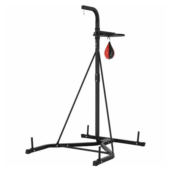 Punching Bag Stand 2 in 1, Heavy Duty Steel Boxing Equipment, Adjustable Height Freestanding Rack, Holds 140lbs, Home Gym Fitness Workout