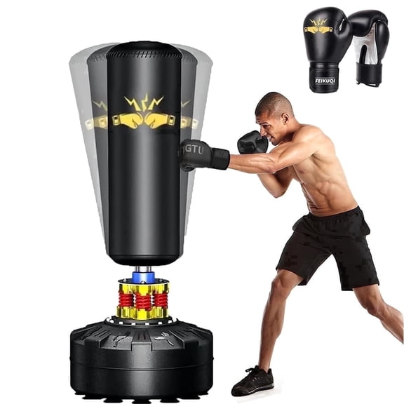 70" Punching Bag with Stand for Adults – 205lbs Boxing Bag, Suction Cup Base & Shock Absorber, Standing Kickboxing Bag for Home Gym